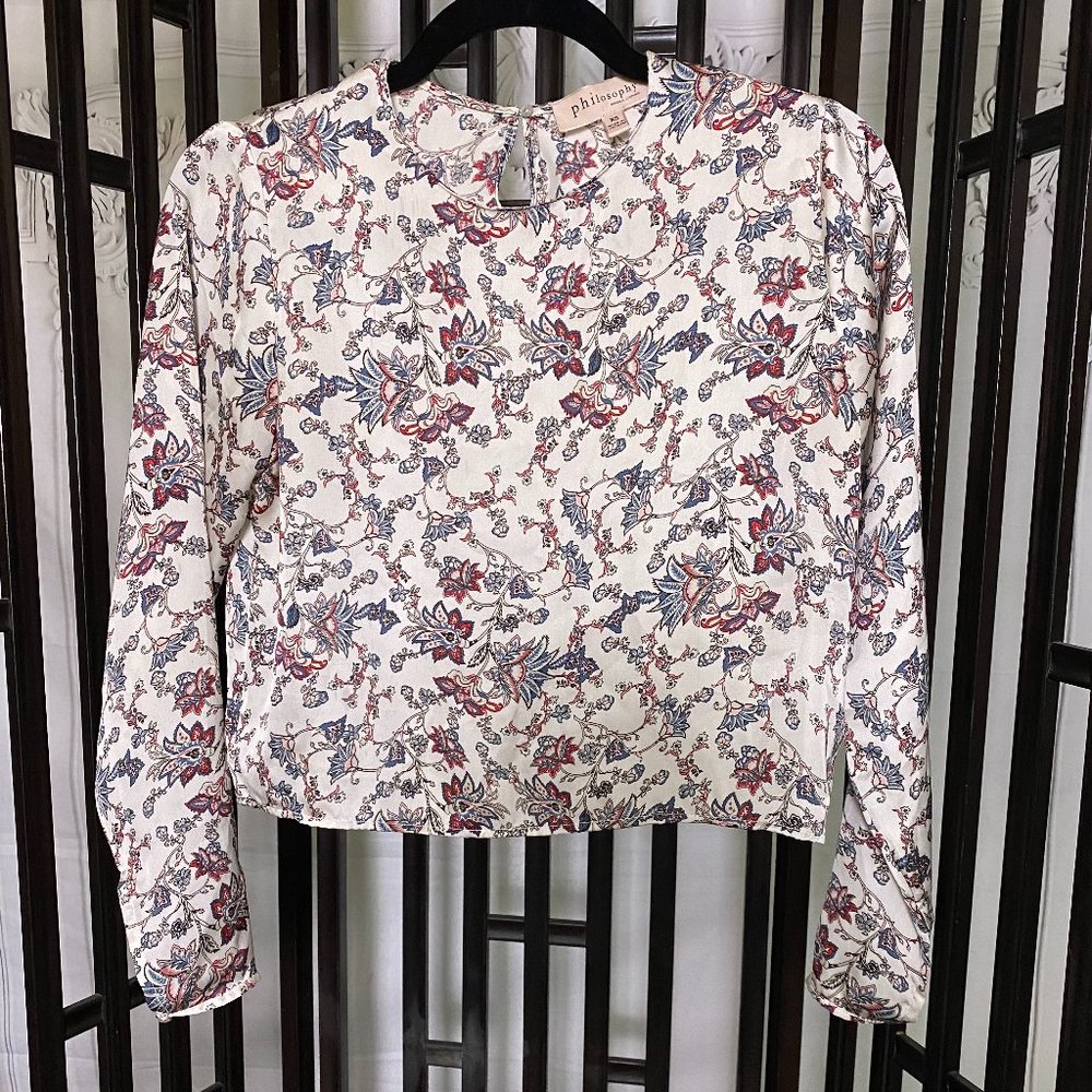 Philosophy Floral Cropped Satin Blouse